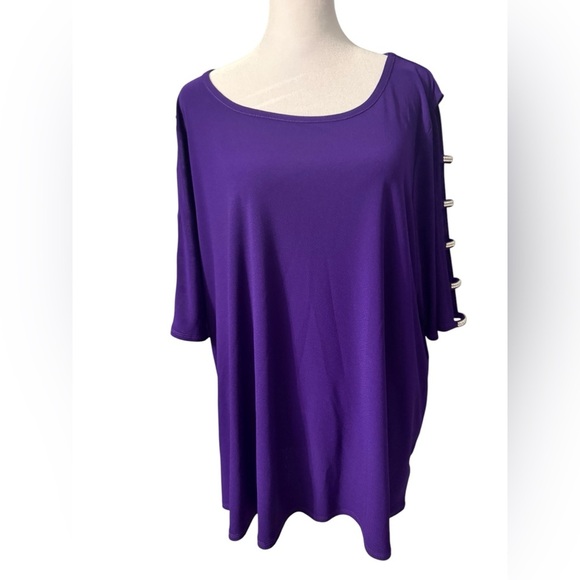 89th+Madison stretchy purple top with rhinestone accent on open sleeves Size 2X - Picture 1 of 7